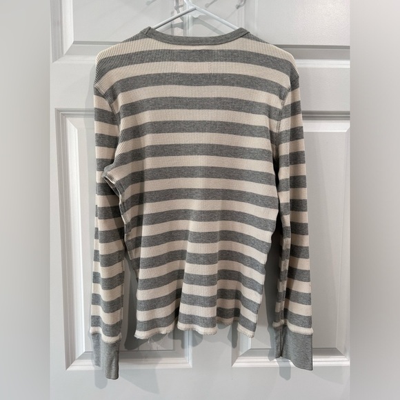 Y2K Express Gray Striped Long Sleeve Waffle Knit Thermal Shirt Mens Size M 90's - Picture 2 of 8